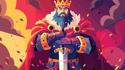 Crowned king holding sword. Power and authority concept