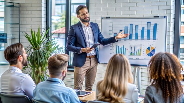 Financial Literacy Workshop: A financial educator conducting a personalized workshop, explaining financial concepts using a whiteboard and digital examples, promoting financial education.
