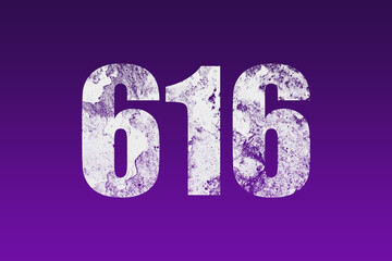 flat white grunge number of 616 on purple background.
