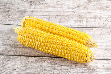 Sweet yellow raw corn cob