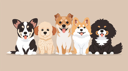 Cute dogs Four portrait. Happy doggies puppies of dif
