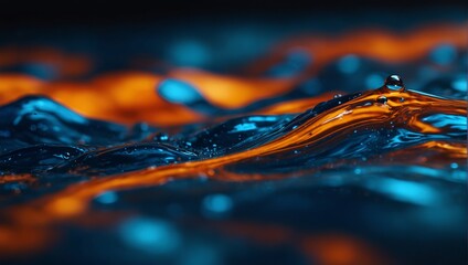 A close up of a blue and orange liquid flowing in waves,. - Powered by Adobe