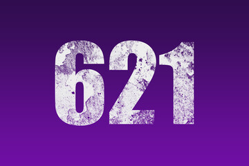 flat white grunge number of 621 on purple background.