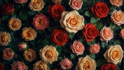 Obraz premium A close up of a flower pattern on the wall with roses,.