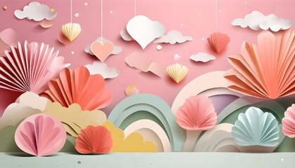 A colorful and whimsical paper art installation featuring playful shapes, creating engaging graphics for social media posts.