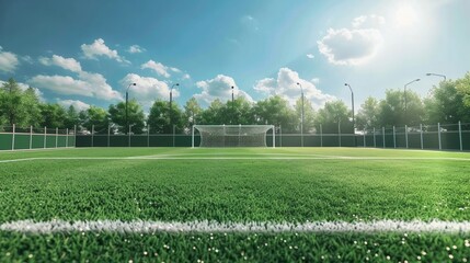A soccer field with a soccer goal in the middle. Suitable for sports and recreation concepts - Powered by Adobe