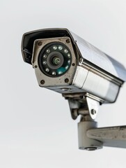 Closeup security camera on a white background. Protection and safety. CCTV surveillance camera