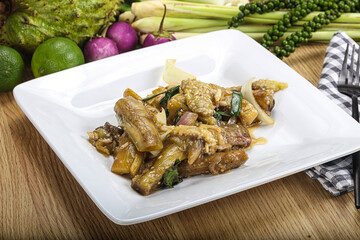 Roasted Thai eggplant with onion