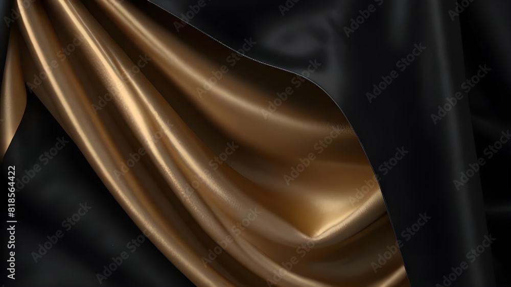 Aufkleber 3d render, abstract fashion background with cloth folds, layers of floating black drape with gold ed