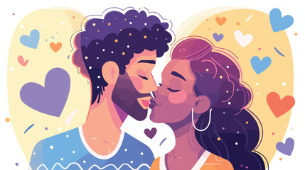 Cute multiracial couple kissing. Romantic relations b