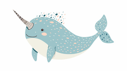 Cute narwhal with horn. Childish marine animal