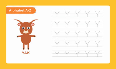 Alphabet Tracing Handwriting Practice Kids Worksheet Y for Yak