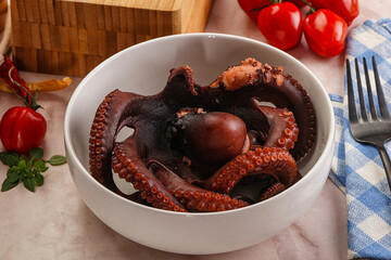 Boiled delicous Octopus in the bowl
