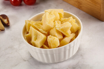 Crushed parmesan cheese in the bowl