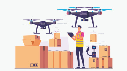 Drone delivery smart logistics concept. Manager contr