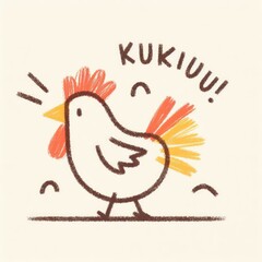 Little Child Drawing a Very Cute and Adorable Chicken