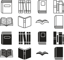 Set of Book pages glyph icons. Flat signs for mobile concept and web designs with editable stock. Black Book vectors icons Symbols, logos illustrations collection isolated on transparent background.