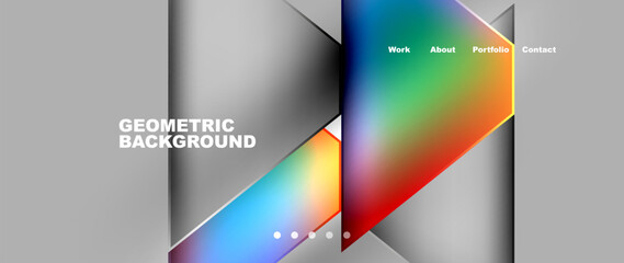 Metal triangles with colorful bright triangles. Geometric modern minimalist design template