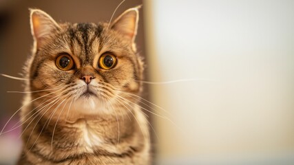 Obraz premium Süße Britisch Kurzhaar Katze Gesicht blickt in die Kamera Nahaufnahme