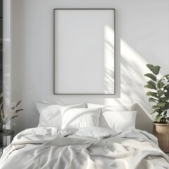 Frame mockup, ISO A paper size. Bedroom wall poster mockup. Interior mockup with house background. Modern interior design. 3D render