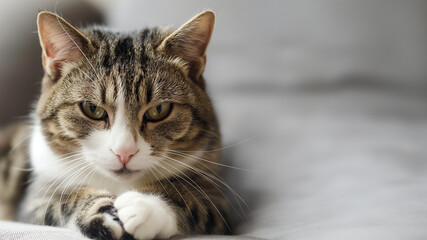 Süße getigerte Katze Gesicht blickt in die Kamera Nahaufnahme