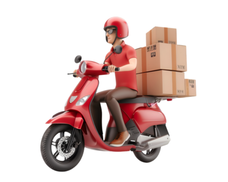 A person with a scooter having brown boxes on transparent background