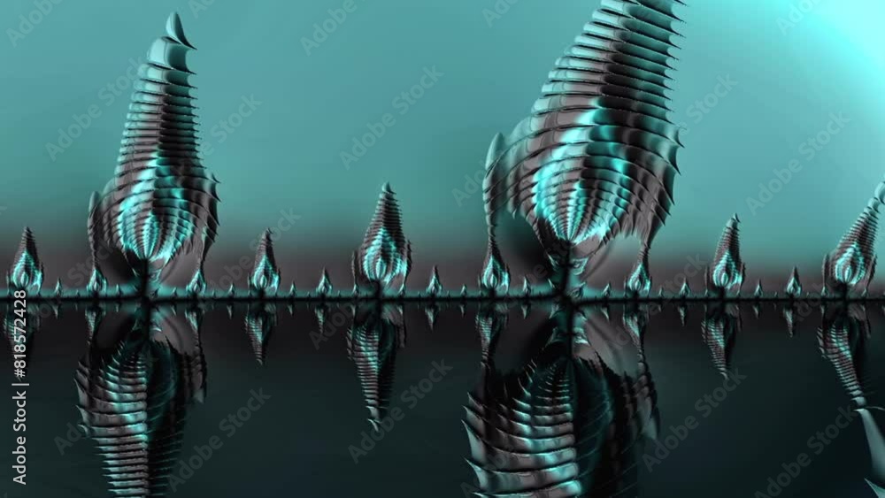 Canvas Prints blue dark fractal tree landscape with reflection in water. loop able modern abstract nature backgrou