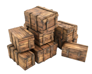 Cargo wooden box stack  on transparent background