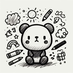 Young Child Drawing Adorably Cute and Charming Bear Animal