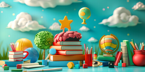  International Day of Education in Cartoon Style