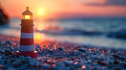 cute lighthouse figure on the beach in the evening - Powered by Adobe