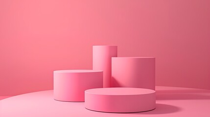 Empty product podiums on pink background