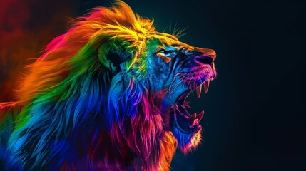 Regal Roar - Vibrant Rainbow Lion Illustration Symbolizing Pride and Strength