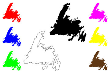 Newfoundland island (Canada, Newfoundland and Labrador Province, North America) map vector illustration, scribble sketch Newfoundland map