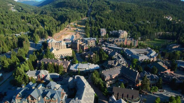 Summer Aerial Over Whistler Village with Mountain Bike Park