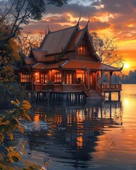 Obraz premium A beautiful house on the lake