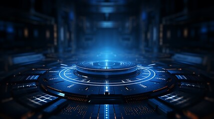 Blue background with a dark blue gradient and a digital dot pattern  in a futuristic technological abstract style