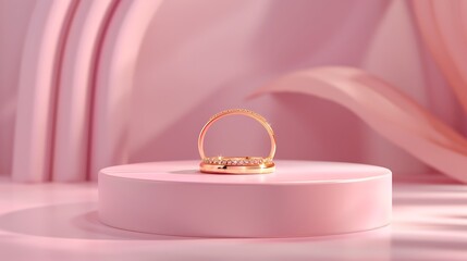 Pastel pink round podium gold luxury ring with shining semicircle background