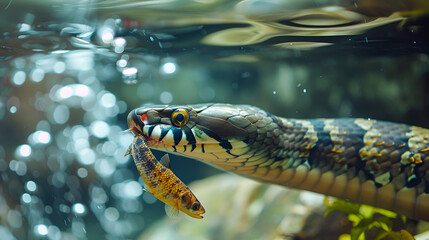 Fototapeta premium shining venomous snake with mouth open ,generative ai