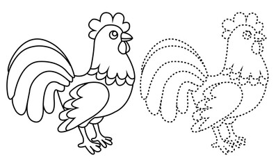 Rooster standing sketch hand drawn Farming Vector illustration
outline and doted 