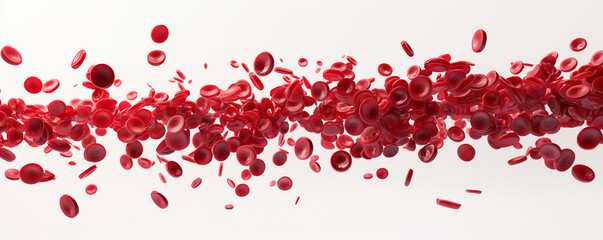 Red blood cells flow on white background, Medical banner