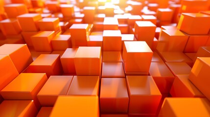 Obraz premium 3D orange background with cubes, orange gradient background with cubes, orange abstract blocks. 