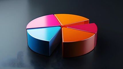 Obraz premium 3d pie chart with colorful sections on black background. Abstract concept of market. 