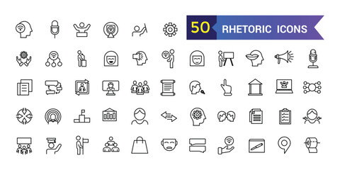 Rhetoric icons set outline vector. Knowledge lecture. Communication distance. Outline icon collection. Editable stroke.