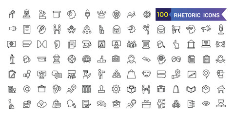 Rhetoric icons set outline vector. Knowledge lecture. Communication distance. Outline icon collection. Editable stroke.