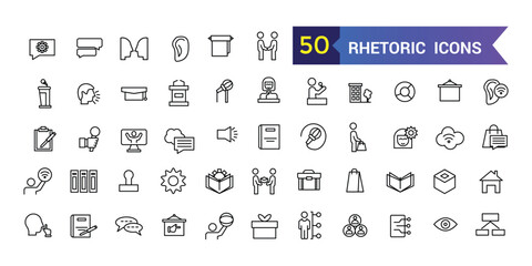 Rhetoric icons set outline vector. Knowledge lecture. Communication distance. Outline icon collection. Editable stroke.