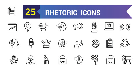Rhetoric icons set outline vector. Knowledge lecture. Communication distance. Outline icon collection. Editable stroke.