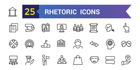 Rhetoric icons set outline vector. Knowledge lecture. Communication distance. Outline icon collection. Editable stroke.