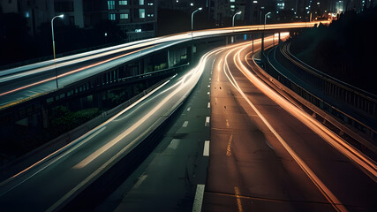 Fototapeta premium High speed light effect or highway motion light trails abstract background of urban city ai image generative