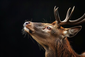 a close up of a deer with antlers on it's head